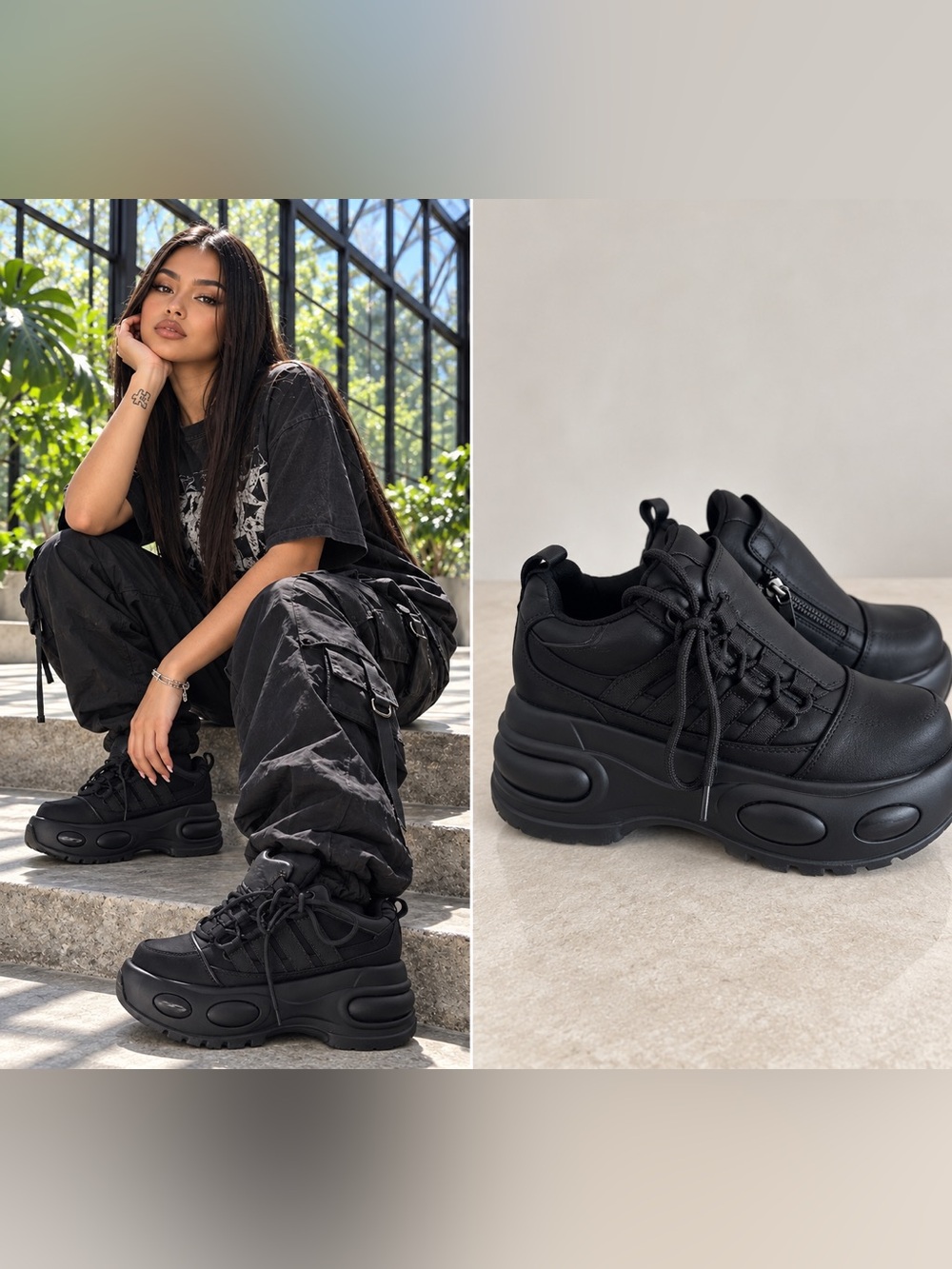Dolls Kill Black Chunky Bubble Platform Sneakers Rave Goth Streetwear SZ 7